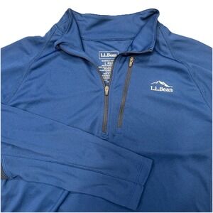 Men's L.L. Bean Light Weight Blue Stretch 1/4 Zip Base Layer Athletic Pullover L
